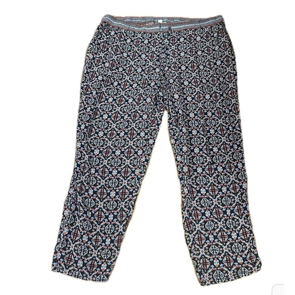 J.Jill Cropped Pants Womens XL Petite Blue Geometric Lightweight Drawstring - Picture 1 of 4